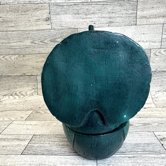 Hand Carved Hand Painted 2 Piece Green Wooden Rooster Trinket Box - Picture 4 of 11